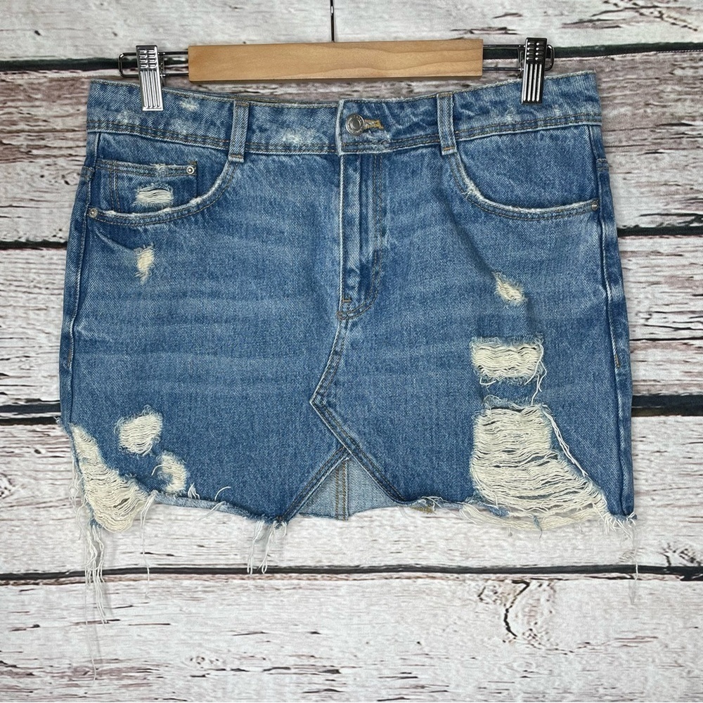 ZARA Trafaluc Denimwear‎ Mini Skirt Jean Denim Distressed SZ MEDIUM NO Stretch!